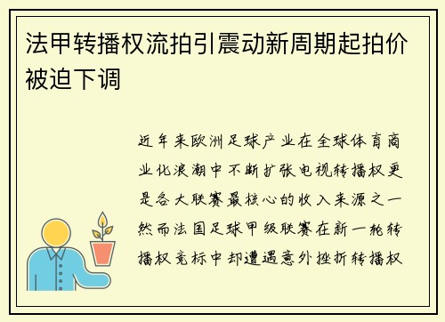 法甲转播权流拍引震动新周期起拍价被迫下调